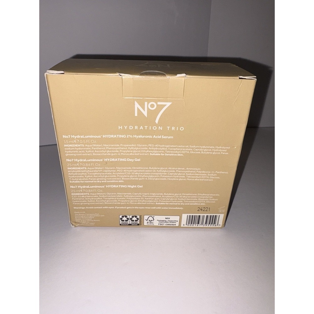 No7 Hydra Luminous+ Hydrating Trio Kit Set Day & Night Gel Hyaluronic Acid Serum - Picture 2 of 2
